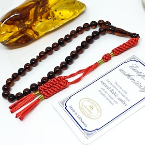 33 Beads Real Authentic Amber Rosary, Natural Baltic Amber Prayer Beads, Kahraman, Kehribar, Genuine Amber Muslim Misbah,7mm image 1