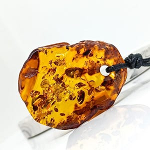 Raw Large Amber Pendant,Natural Baltic Amber Pendant with Cord,Amber Jewelry,Raw Stone Pendant,Boho Pendant, Amber for Healing