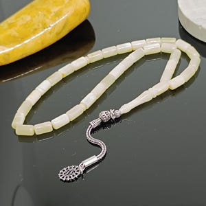 Chapelet en ambre de la Baltique naturel, pompons en argent 925, perles de prière islamiques, tesbih (33 perles)