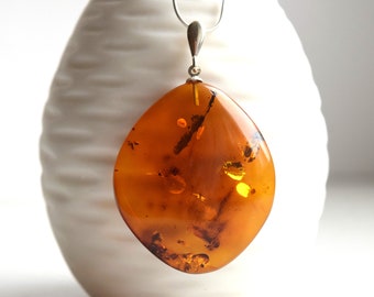 Amber Swirl Overlay Pendant 925 Sterling Silver Cognac Baltic Amber