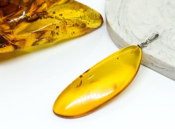 Amber Pendant with 925 Silver ,Baltic Amber Pendant,Green Genuine Amber,Birthstone Pendant,Gemstone Pendant,Gift for Her
