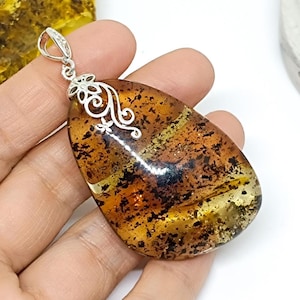 Green Amber Silver Pendant,Genuine Baltic Amber Pendant,925 Silver Pendant,Birthstone Pendant,Baltic Amber Pendant,Gift for Her