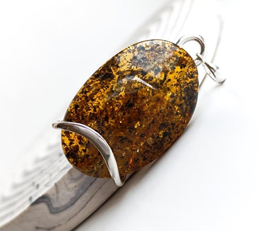 Baltic Amber Pendant with 925 Sterling Silver Bail, Unique Pendant, Green Color Amber, Birthday Gift, Natural Baltic Amber Pendant