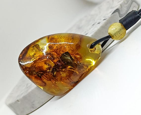 Large Natural Amber Pendant with Adjustable Leather, Amber for Collectors, Gemstone Pendant, Gift Her, Genuine Amber for Healing