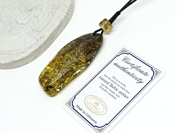 28 gr Unique Large Amber Pendant with Adjustable Leather Cord , Statement Massive Natural Genuine Baltic Amber Pendant, Gift for Her