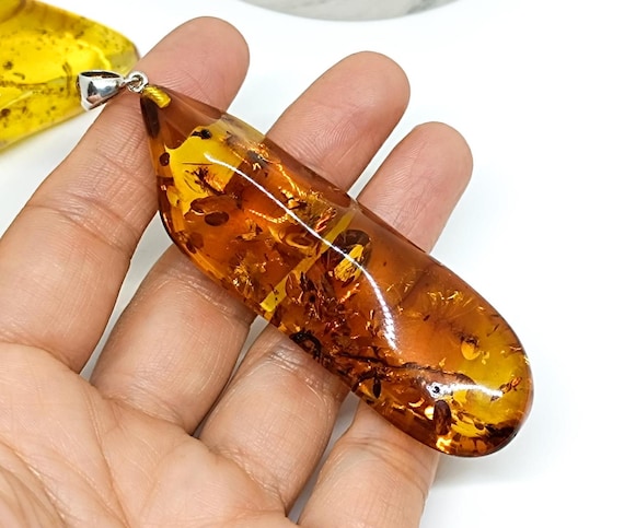 Large Amber Silver Pendant,Genuine Cognac Amber Pendant,Handmade 925 Silver Pendant,Birthstone Pendant,Baltic Amber,12g