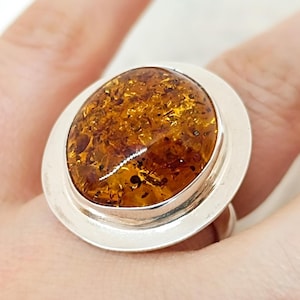 Natural Amber 925 Sterling Silver Ring,Adjustable Amber Silver Ring, Handmade Silver Ring, Gemstone Silver Ring, Amber Silver Jewelry