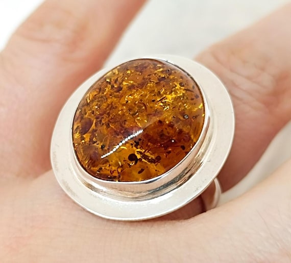 Natural Amber 925 Sterling Silver Ring,Adjustable Amber Silver Ring, Handmade Silver Ring, Gemstone Silver Ring, Amber Silver Jewelry