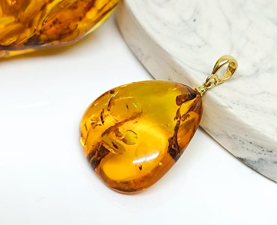 Raw Amber Pendant with Gold Plated 925 Silver Bail,Boho Pendant,Healing Pendant,Amber Raw Stone Jewelry,Birthstone Pendant,Gift for Her