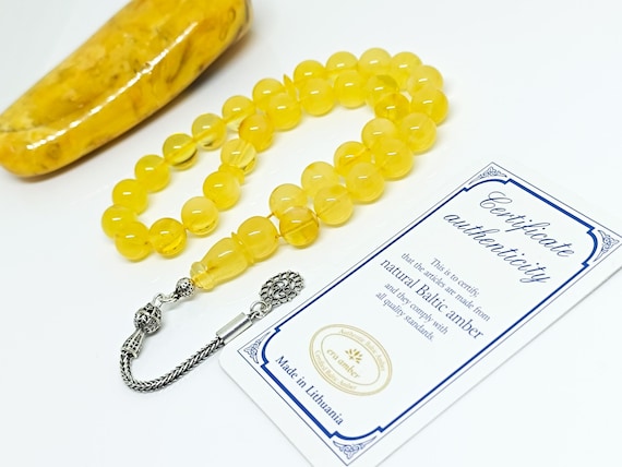 Natural Baltic Amber Rosary with 33 Beads & 925 Sterling Silver,Natural Baltic Amber Islamic Rosary, Amber Tesbih, Kahraman, Kehribar, 10mm
