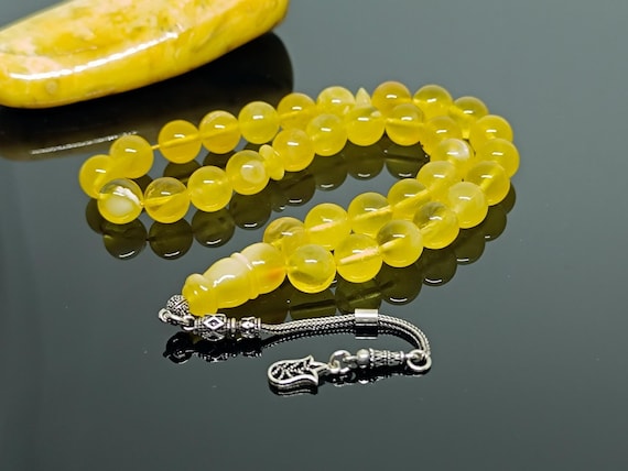 Natural Baltic Amber Rosary with 33 Beads & 925 Sterling Silver,Natural Baltic Amber Islamic Rosary, Amber Tesbih, Kahraman, Kehribar, 10mm
