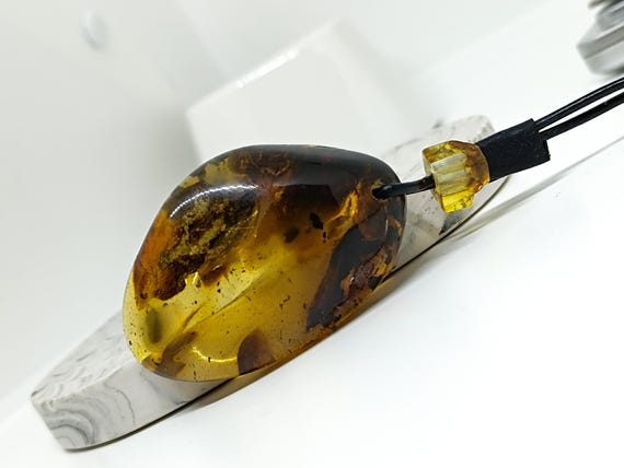 21gr Large Amber Pendant with Adjustable Leather Cord ,Natural Baltic Amber  with String,Raw Jewelry Stone Boho Pendant,Healing Amber