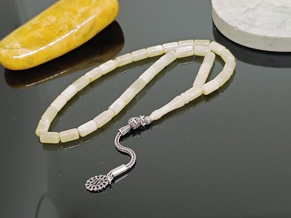 Natural Baltic Amber Rosary, 925 Silver Tassel, Islamic Prayer Beads, Tesbih (33 Beads)