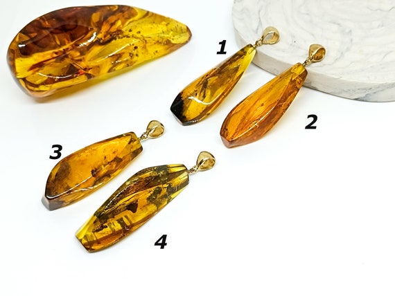 Stunning Baltic Amber Pendant with Plant Fossils, Amber with Gold Plated 925 Silver Bail, Genuine Green Amber, Elegant Amber for Healing
