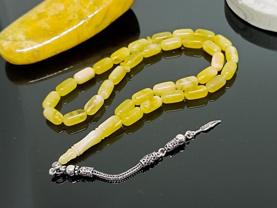 Butterscotch 33 Beads Amber Rosary with 925 Silver Tassel,Natural Baltic Amber Islamic Prayer Beads,Amber Tesbih,Kahraman,Kehribar Misbah