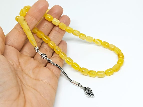 Baltic Amber Rosary with 925 Sterling Silver Tassel,Natural Baltic Amber Islamic Prayer Beads,Amber Tesbih,Kahraman,Amber for Healing
