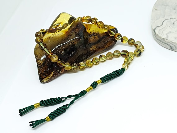 Baltic Amber Rosary with Plant Fossils, Real Genuine Amber Prayer Beads, Natural Baltic Amber Islamic Rosary,Amber Tesbih,Kahraman