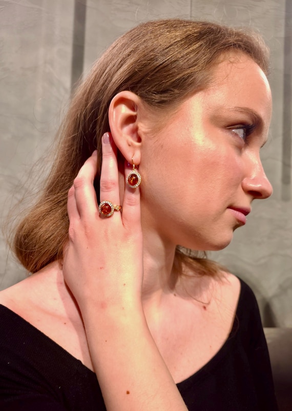 Premium Amber Earrings with gold plated 925 Silver, Natural Amber Jewelry, Gemstone Earrings, Drop Earrings with Certificate