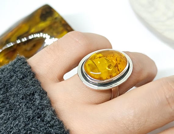 Elegant Genuine Amber Ring,Natural Amber Sterling Silver Ring,Adjustable Amber Ring,925 Silver Baltic Amber Ring, Amber Healing
