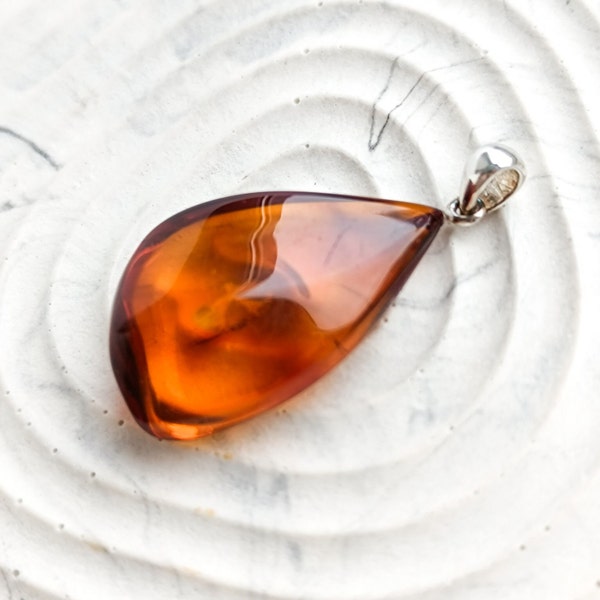 Baltic Amber Pendant with 925 Sterling Silver Bail, Unique Pendant,Cognac Color Amber, Birthday Gift, Natural Baltic Amber Pendant