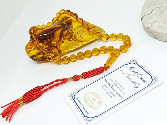 33 Beads Cognac Color Amber Rosary,Natural Baltic Amber,Amber Tesbih,Kahraman,Kehribar,Genuine Amber Muslim Misbah