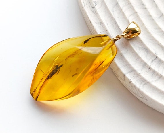 Baltic Amber Pendant with Gold Plated 925 Silver,Birthstone Pendant,Unique Pendant,Cognac Color Amber,Birthday Gift,Natural Baltic Amber