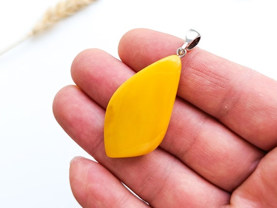 Baltic Amber Pendant with 925 Silver Bail,Unique Pendant,Yellow Color Amber,Birthday Gift,Natural Baltic Amber Pendant