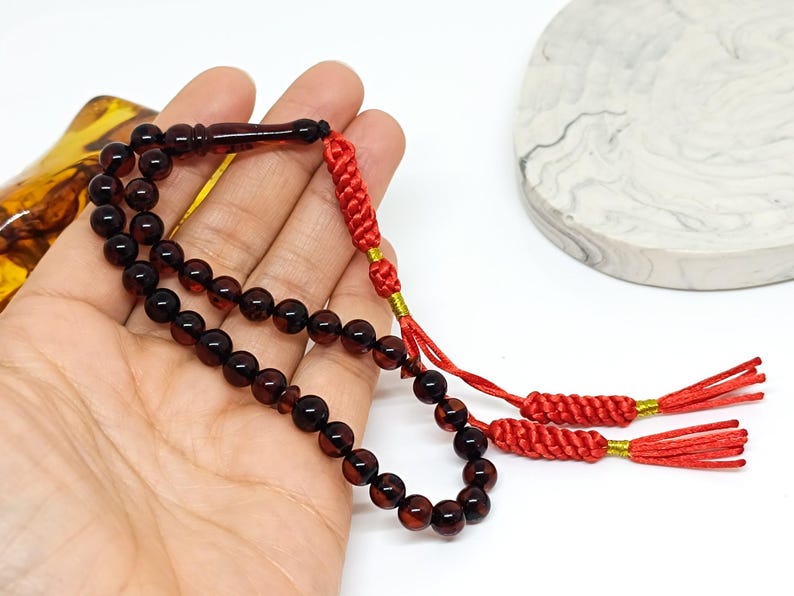 33 Beads Real Authentic Amber Rosary, Natural Baltic Amber Prayer Beads, Kahraman, Kehribar, Genuine Amber Muslim Misbah,7mm image 6