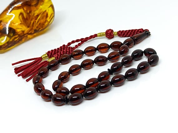 33 Beads Real Authentic Amber Rosary, Natural Baltic Amber Prayer Beads, Kahraman, Kehribar,Genuine Amber Muslim Misbah,10mmx7mm