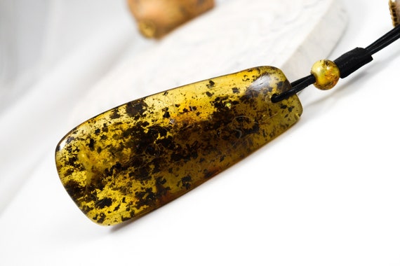 Unique Shape Natural Baltic Amber Pendant with Adjustable Leather String, Amber for Collectors, Gemstone Jewelry, Genuine Amber for Healing