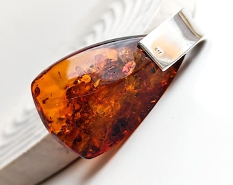 Handmade Baltic Amber Pendant, 925 Sterling Silver, Birthstone Jewelry
