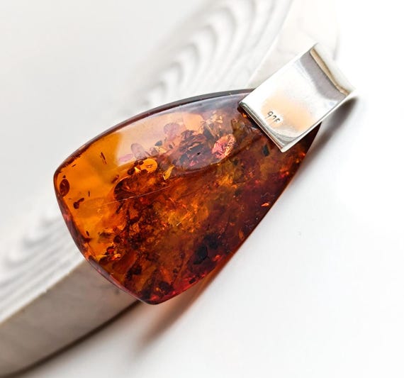 Silver Amber Pendant,Handmade 925 Silver Pendant, Genuine Amber Pendant,Birthstone Pendant,Healing Amber Pendant,Gift for Her,10gr
