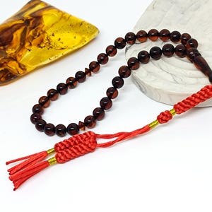 33 Beads Real Authentic Amber Rosary, Natural Baltic Amber Prayer Beads, Kahraman, Kehribar, Genuine Amber Muslim Misbah,7mm image 3