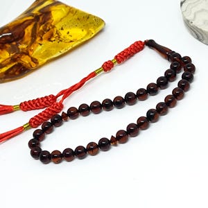 33 Beads Real Authentic Amber Rosary, Natural Baltic Amber Prayer Beads, Kahraman, Kehribar, Genuine Amber Muslim Misbah,7mm image 2