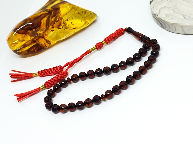 33 Beads Real Authentic Amber Rosary, Natural Baltic Amber Prayer Beads, Kahraman, Kehribar, Genuine Amber Muslim Misbah,7mm image 2