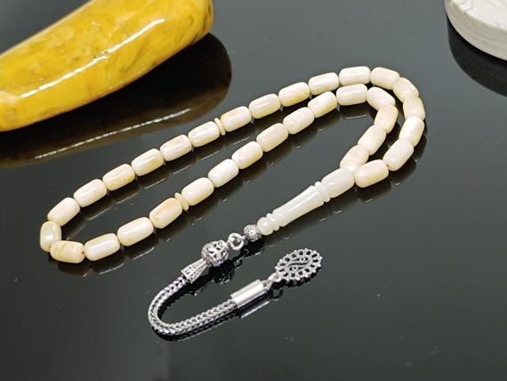 Natural Baltic Amber Rosary Beads, 925 Silver Tassel, Islamic Prayer Tesbih