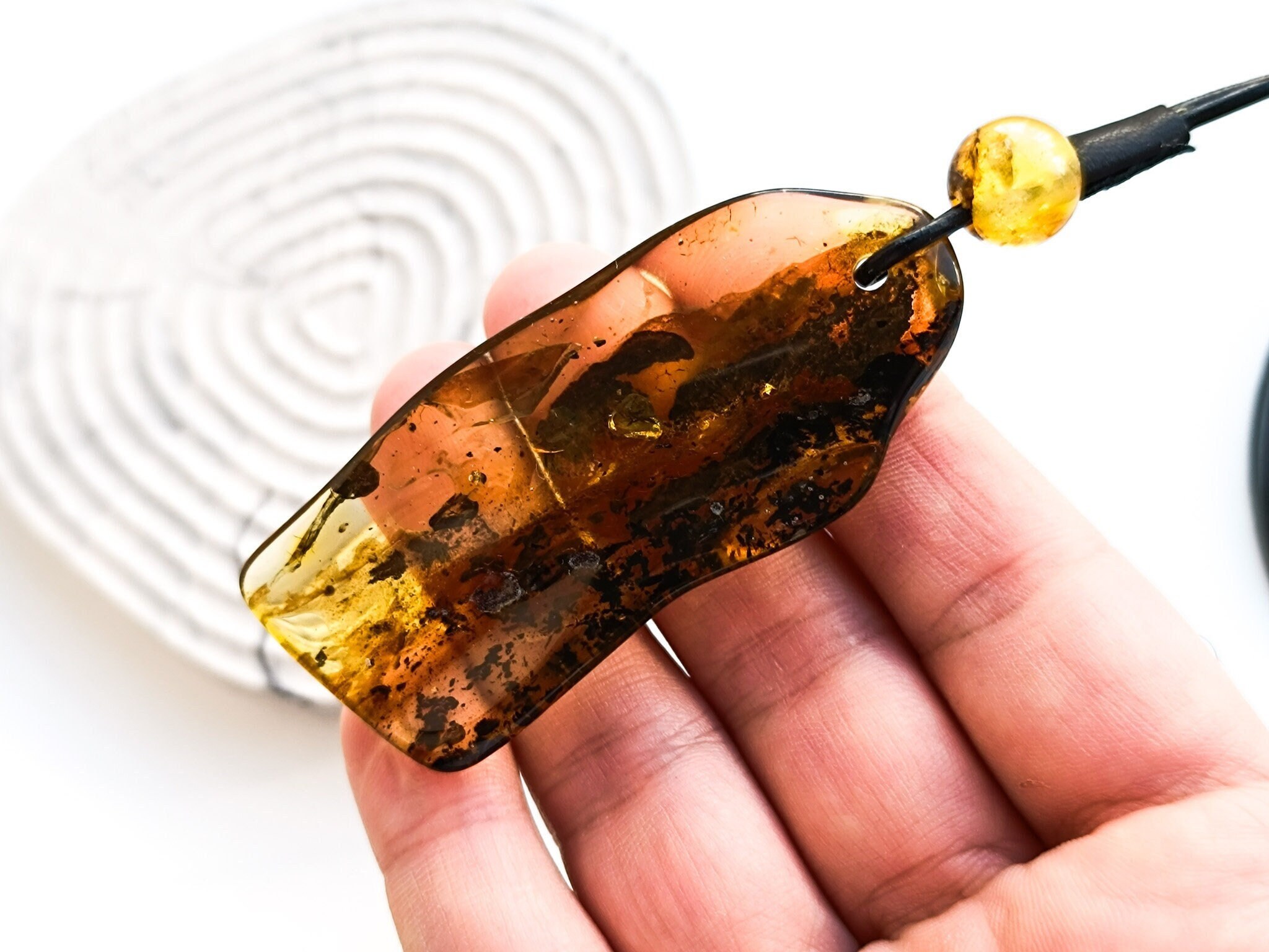 104grams/ 3,67 Oz Weight Green Amber Stone, Very Large Thick Dark