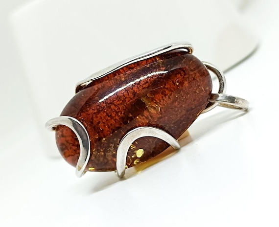 Large Natural Baltic Amber Pendant with Sterling Silver, Genuine Amber Pendant for Healing, Birthstone Pendant, Gemstone Jewelry
