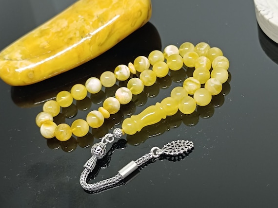 Natural Baltic Amber Islamic Rosary, 33 Beads, 925 Sterling Silver, Prayer Tesbih