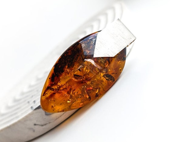 Large Raw Natural Amber Pendant with Sterling Silver, Genuine Amber & Silver, Amber for Healing and Anxiety, Baltic Amber with Plant Fossils