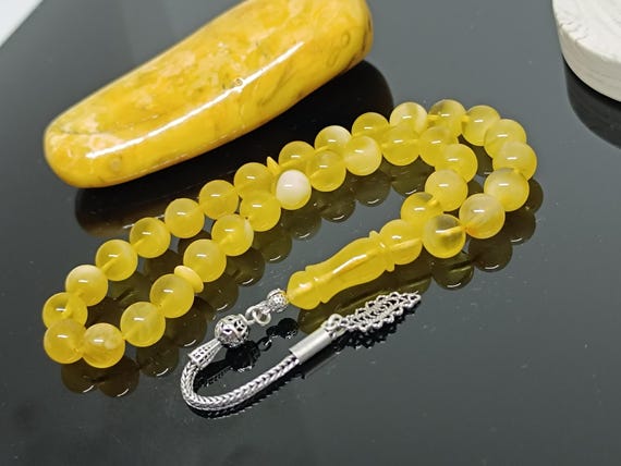 Natural Baltic Amber Islamic Rosary, 33 Beads, 925 Sterling Silver, Prayer Tesbih