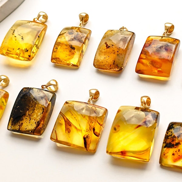 Natural Baltic Amber Pendant with Gold Plated 925 Silver Bail, Amber for Healing, Genuine Exceptional Amber, Elegant Amber for Collectors
