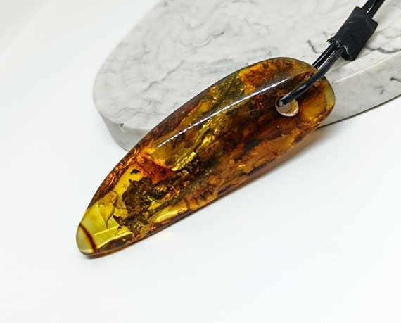 Natural Raw Amber Pendant with Adjustable Leather, Amber for Collectors, Gemstone Pendant, Gift Her, Genuine Amber for Healing,