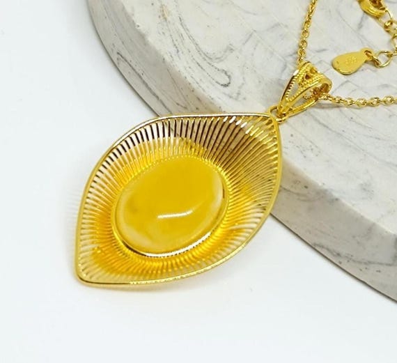 Elegant Baltic Amber Pendant with Gold Plated 925 Sterling Silver Bail, Butterscotch Amber Jewelry, Chain Included, Gift for Her