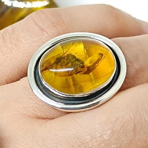 Elegant Genuine Amber Ring,Natural Amber Sterling Silver Ring,Adjustable Amber Ring,925 Silver Cognac Color Baltic Amber Ring, Gemstone Ring