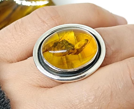Elegant Genuine Amber Ring,Natural Amber Sterling Silver Ring,Adjustable Amber Ring,925 Silver Cognac Color Baltic Amber Ring, Gemstone Ring