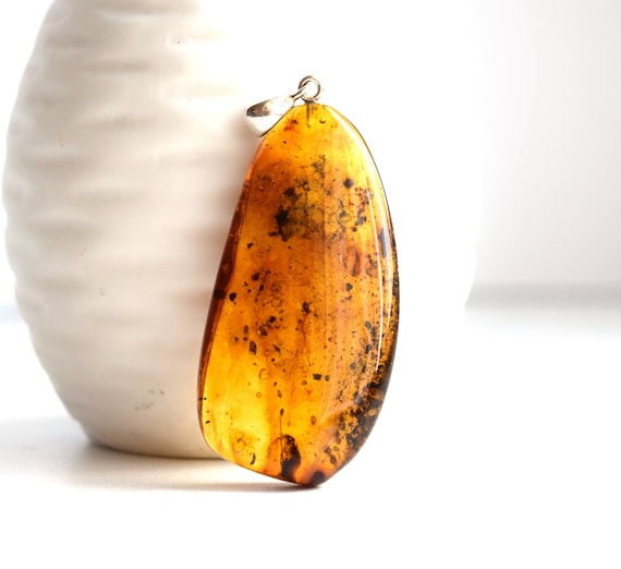 Raw Amber Pendant with 925 Silver Bail,Boho Pendant,Healing Pendant,Amber Raw Stone Jewelry,Birthstone Pendant,Gift for Her,8.4gr