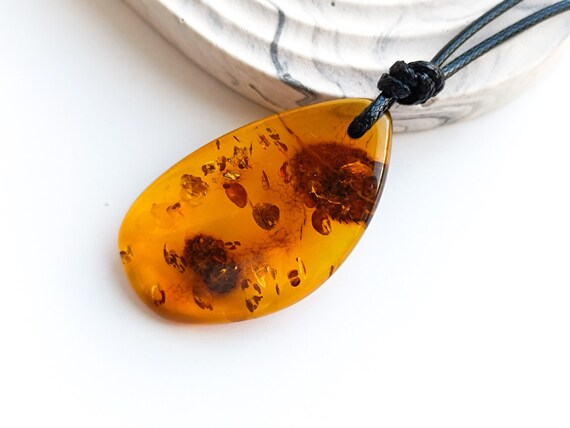 Large Amber Pendant,Natural Baltic Amber Pendant with Adjustable String,Raw Amber Jewelry,Raw Stone Pendant,Boho Pendant, Amber for Healing