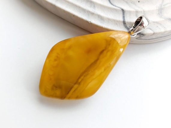 Large Raw Baltic Amber Pendant with Sterling Silver Bail, Butterscotch Amber Jewelry, Gemstone Pendant ,Raw Stone Pendant, Gift for Her