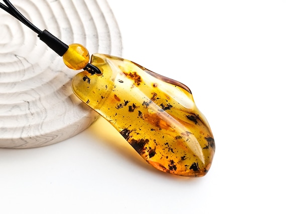20 gr Unique Large Amber Pendant with Adjustable Leather Cord , Statement Massive Natural Genuine Baltic Amber Pendant, Gift for Her